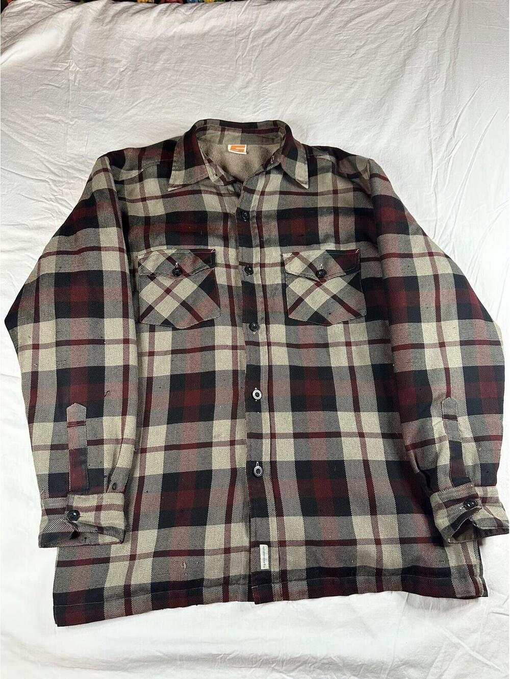 🪵🍂 Vintage Sears Flannel Shirt Jacket Plaid Sherpa Lined Workwear 🍂🪵
